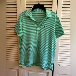 Boys Vineyard Vines Green Sankaty Performance Striped Polo Shirt